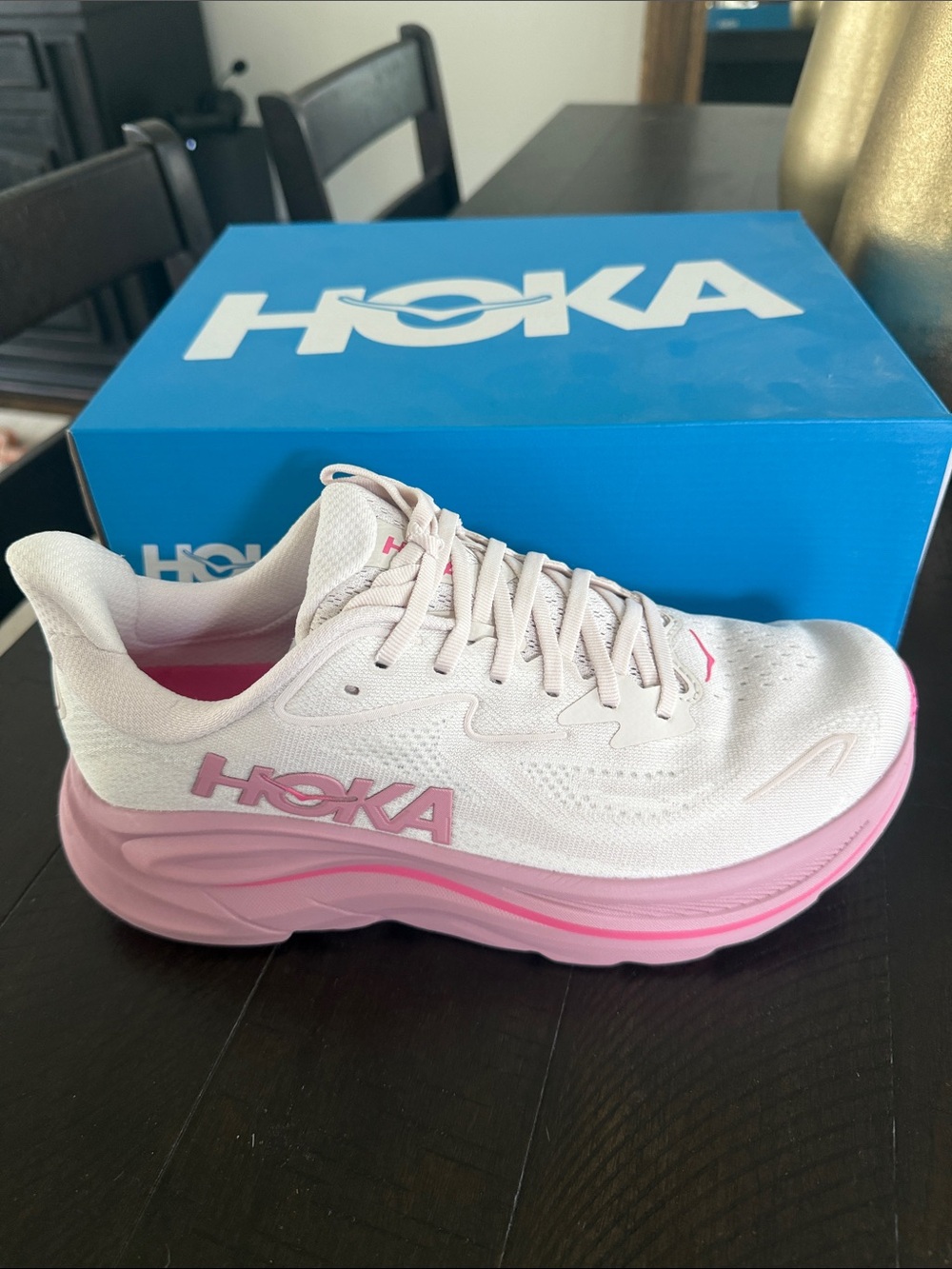 Hoka Women's Pink and Light Pink Clifton-style Cushioned Sneaker